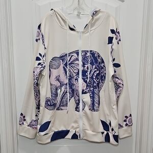 Elephant Graphic Print Full Zip Hoodie